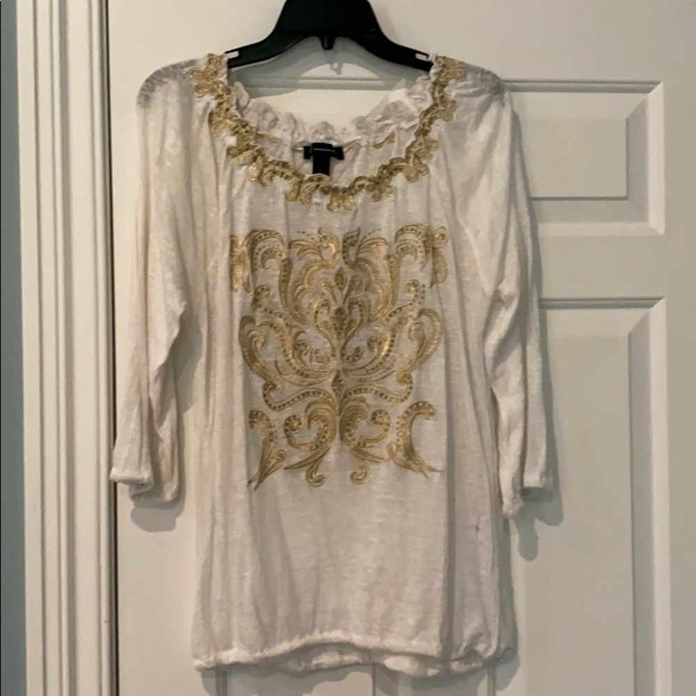 Beautiful white top with gold embroidery
